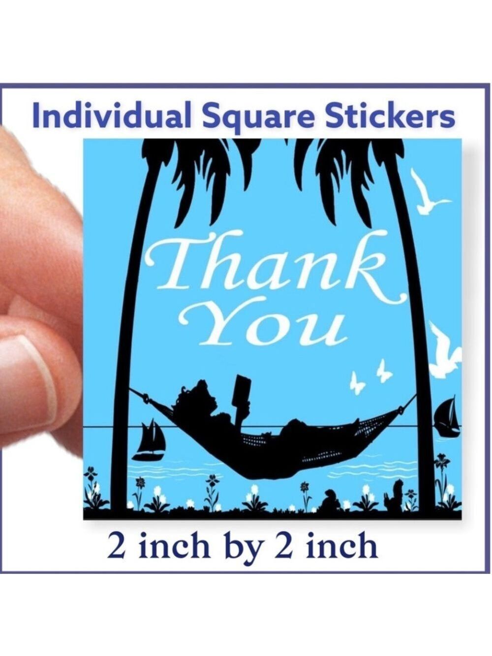 200 (2x2 Inch) Square Stickers, Hammock Girl, High Gloss, Thank You